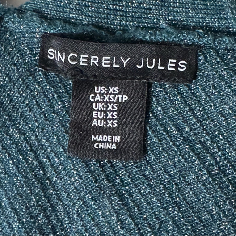 Sincerely Jules Teal Glitter Halter Top Sweater Dress- XS - Picture 4 of 4